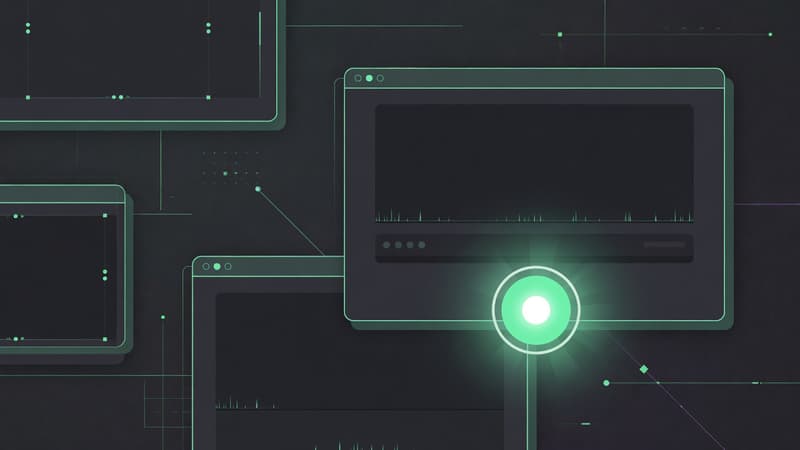 Abstract dark interface with green record accents representing a free screen studio alternative