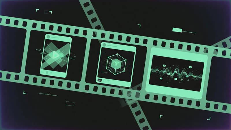 Film strip and social aspect ratio frames with green accents