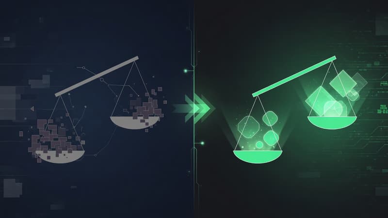 Split dark panels with green free-side glow for tool comparison